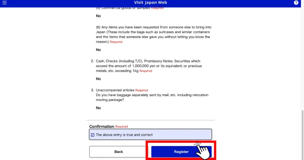 After answering all the questions, click “Register”
