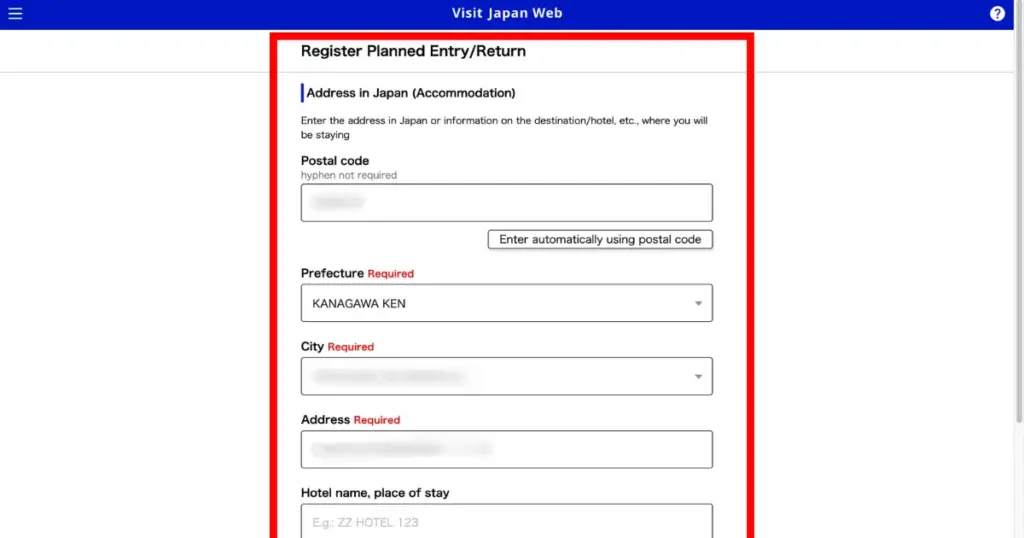 Enter the address of your accommodation