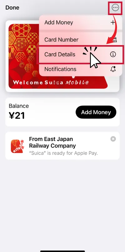 Tap the … (More) and Card Details