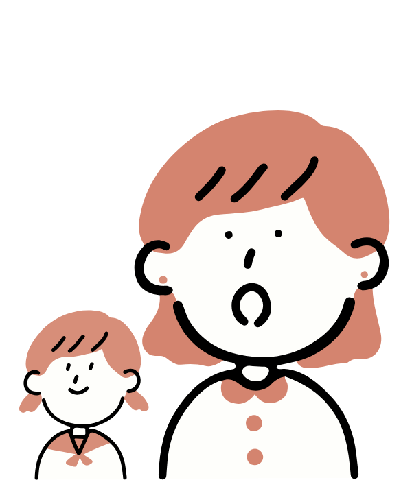 Illustration of a surprised woman standing beside a small girl