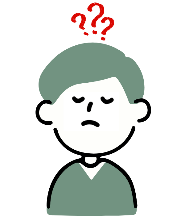 Illustration of a puzzled person with red question marks above their head