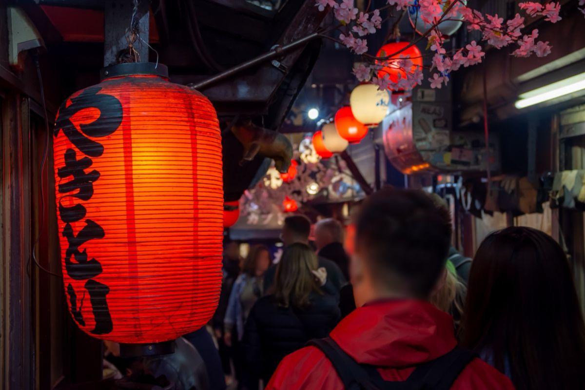 A lantern-lit food alley in Tokyo