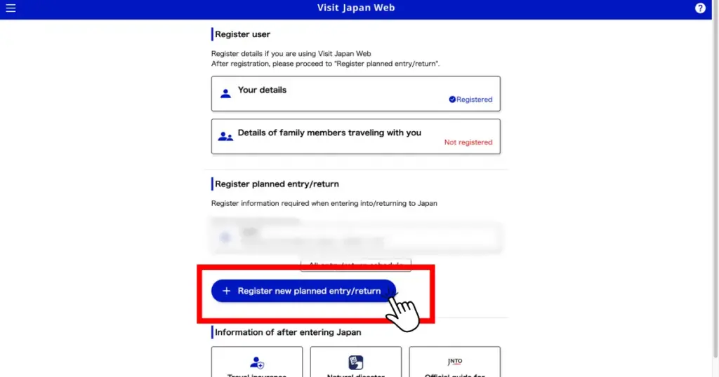 Click “Register new planned entry/return” section