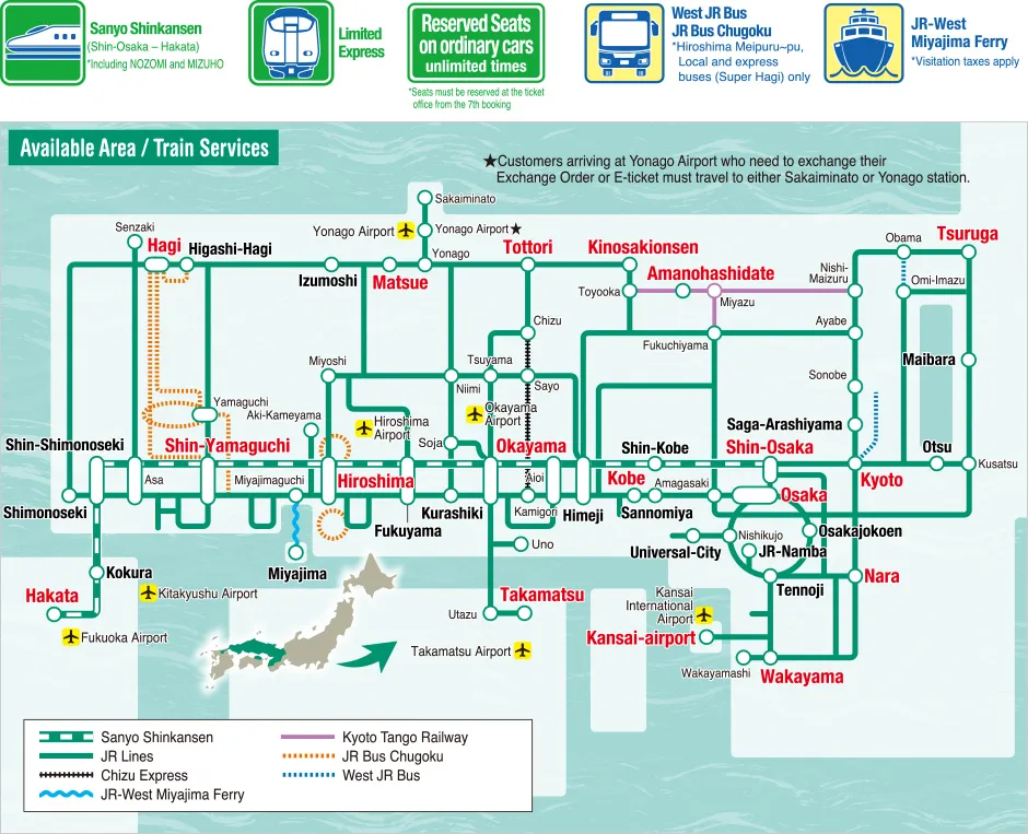 Sanyo–San’in Area Pass Coverage & Routes